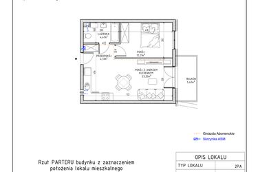 Rzut - Mieszkanie na sprzedaż 2 pokoje o powierzchni 44 m² - numer 2 w Harmonia bud. M3