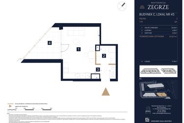 Rzut - Mieszkanie na sprzedaż 1 pokój o powierzchni 29,87 m² - numer C45 w Rezydencja Zegrze etap III