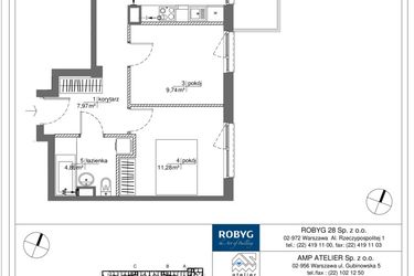 Rzut - Mieszkanie na sprzedaż 3 pokoje o powierzchni 55,86 m² - numer PP/2/G/4/5 w Praga Piano