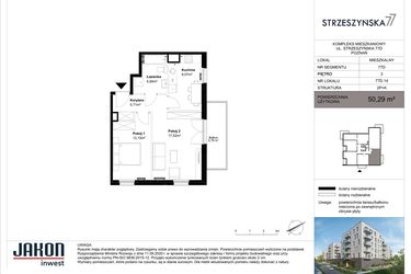Rzut - Mieszkanie na sprzedaż 2 pokoje o powierzchni 50,29 m² - numer 77D.14 w Strzeszyńska 77