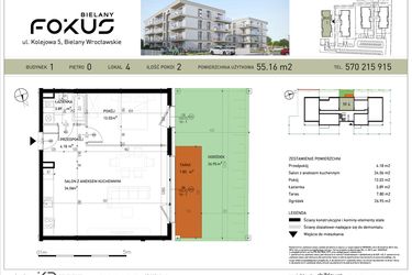 Rzut - Mieszkanie na sprzedaż 2 pokoje o powierzchni 55,16 m² - numer B1-4 w Fokus Bielany