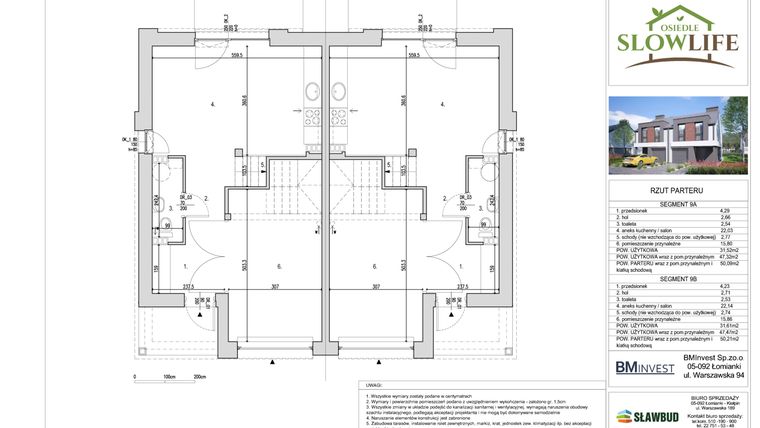 Rzut - Dom na sprzedaż 4 pokoje o powierzchni 96,16 m² - numer 9A w Osiedle Slow Life