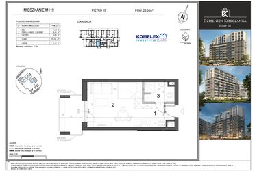 Rzut - Mieszkanie na sprzedaż 1 pokój o powierzchni 25,04 m² - numer M119 w Dzielnica Kielczanka etap III