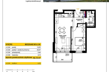 Rzut - Mieszkanie na sprzedaż 2 pokoje o powierzchni 46,15 m² - numer A 3.04 w Park Moniuszki II C