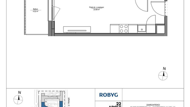 Rzut - Mieszkanie na sprzedaż 1 pokój o powierzchni 28,22 m² - numer LH/LHA/D/1/3 w Lira House