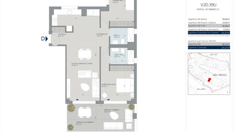 Rzut - Mieszkanie na sprzedaż 2 pokoje o powierzchni 112 m² - numer 5.1.D w Aby Middle