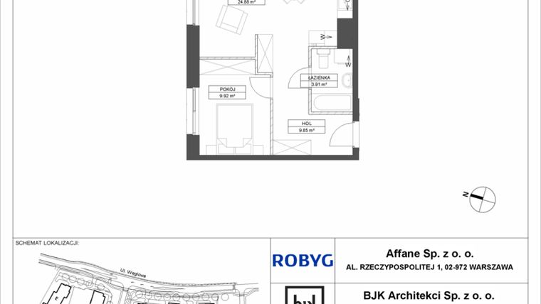 Rzut - Mieszkanie na sprzedaż 2 pokoje o powierzchni 48,56 m² - numer A.5M03 w WENDY