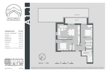 Rzut - Mieszkanie na sprzedaż 3 pokoje o powierzchni 73,13 m² - numer A1.1 w Apartamenty Czarnoleska