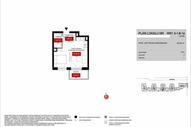 Rzut - Mieszkanie na sprzedaż 1 pokój o powierzchni 28,55 m² - numer WR1 3/1/8/1a w Przystań Reymonta