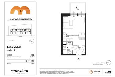 Rzut - Mieszkanie na sprzedaż 1 pokój o powierzchni 27,44 m² - numer A.2.26 w Morzlive