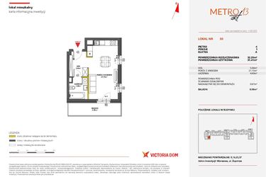 Rzut - Mieszkanie na sprzedaż 1 pokój o powierzchni 32,28 m² - numer 30 w Metro Art 13