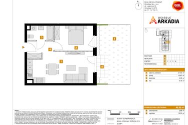 Rzut - Mieszkanie na sprzedaż 2 pokoje o powierzchni 40,62 m² - numer 5 w Osiedle Arkadia