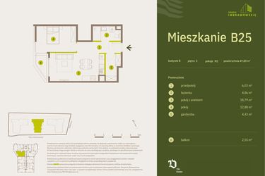 Rzut - Mieszkanie na sprzedaż 2 pokoje o powierzchni 47 m² - numer B25 w Osiedle Imbramowskie