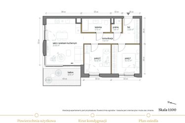 Rzut - Mieszkanie na sprzedaż 3 pokoje o powierzchni 60,15 m² - numer B/2/1 w Kopernika 71