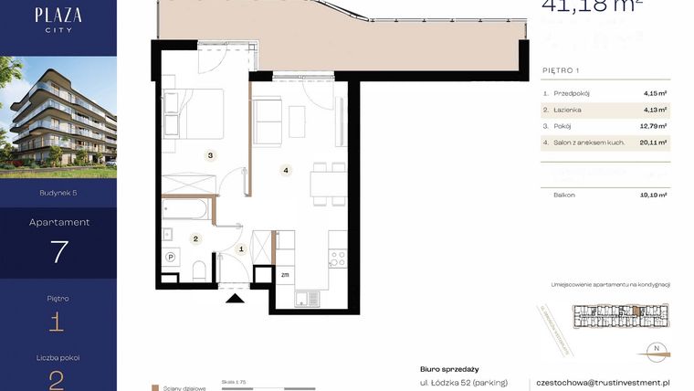 Rzut - Mieszkanie na sprzedaż 2 pokoje o powierzchni 41,18 m² - numer B5M7 w Plaza City