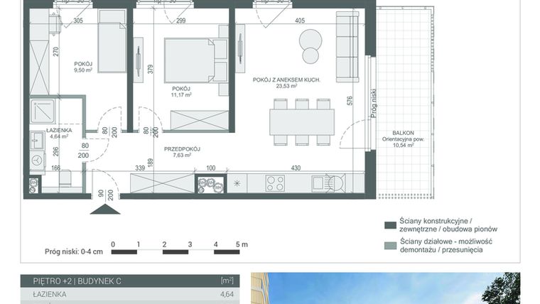 Rzut - Mieszkanie na sprzedaż 3 pokoje o powierzchni 56,47 m² - numer 16 w Unikat Apartamenty C