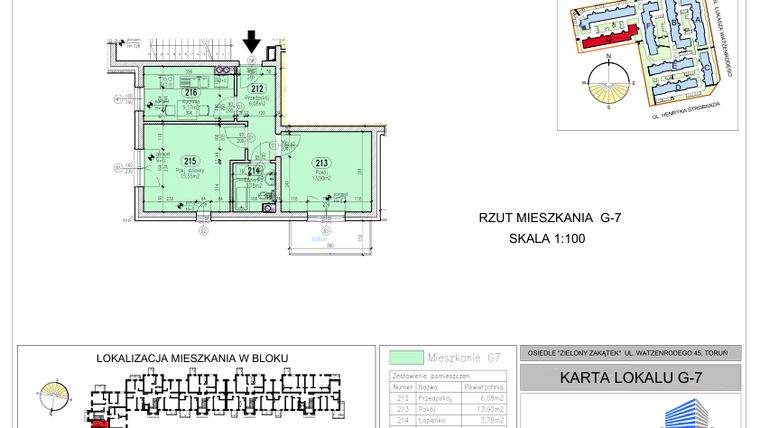 Rzut - Mieszkanie na sprzedaż 2 pokoje o powierzchni 48,48 m² - numer G-7 w Zielony Zakątek - bud. G