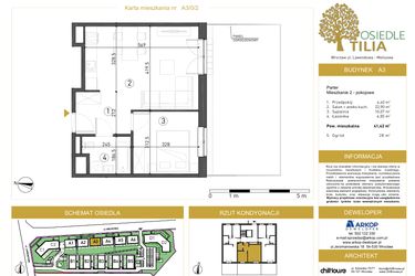 Rzut - Mieszkanie na sprzedaż 2 pokoje o powierzchni 41,42 m² - numer A3/0/2 w Osiedle Tilia