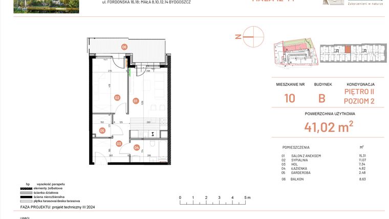 Rzut - Mieszkanie na sprzedaż 2 pokoje o powierzchni 41,02 m² - numer 12.10 w Osiedle Nowe Horyzonty etap III