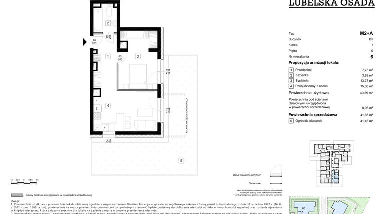 Rzut - Mieszkanie na sprzedaż 2 pokoje o powierzchni 41,85 m² - numer B5.6 w Lubelska Osada budynek B5