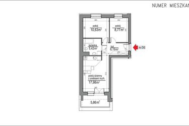 Rzut - Mieszkanie na sprzedaż 3 pokoje o powierzchni 48,99 m² - numer 3m.36 w Osiedle Rytm etap 2
