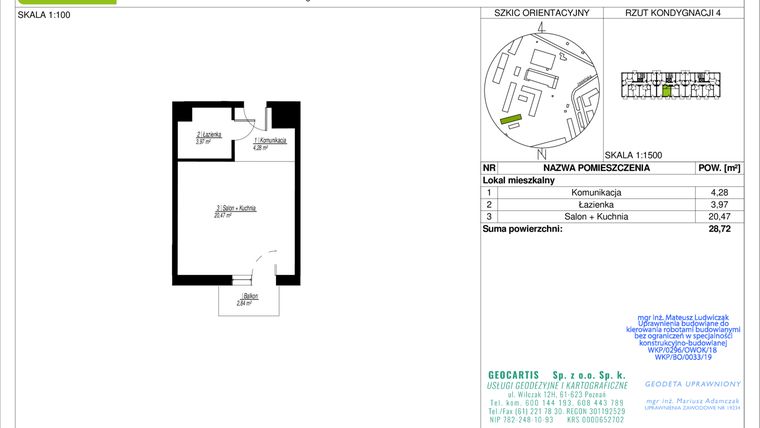 Rzut - Mieszkanie na sprzedaż 1 pokój o powierzchni 28,72 m² - numer 10D/36 w Jasielska 8C etap II
