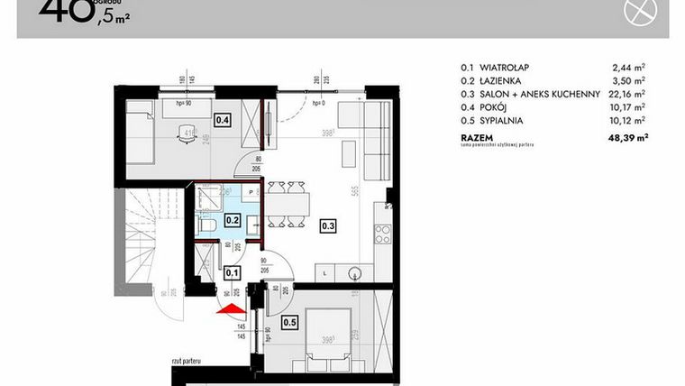 Rzut - Mieszkanie na sprzedaż 3 pokoje o powierzchni 65,3 m² - numer L3/1 w Osiedle Malarska etap VII