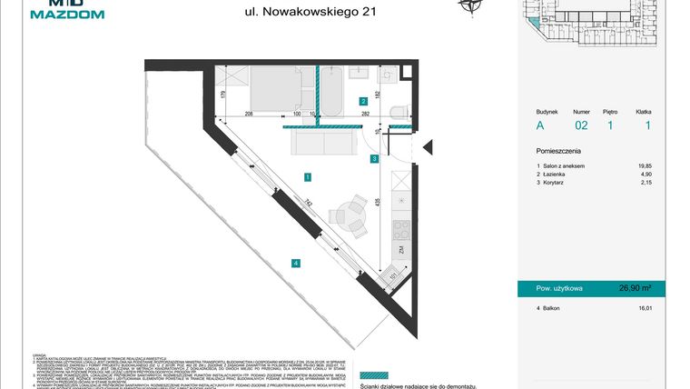 Rzut - Mieszkanie na sprzedaż 1 pokój o powierzchni 26,9 m² - numer 2 w Błonie Vita
