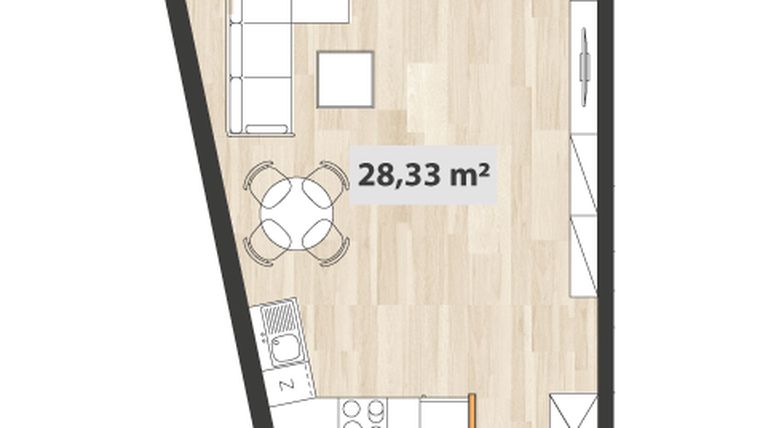 Rzut - Mieszkanie na sprzedaż 1 pokój o powierzchni 36,35 m² - numer B.05.04 w Na Okrzei