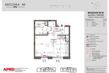 Rzut - Mieszkanie na sprzedaż 1 pokój o powierzchni 27,9 m² - numer M1 w Antczaka 46