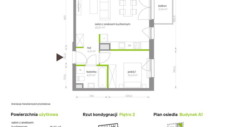 Rzut - Mieszkanie na sprzedaż 2 pokoje o powierzchni 43,69 m² - numer A1.2D103 w Bemowo Vita