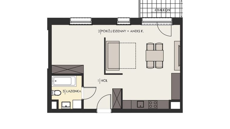 Rzut - Mieszkanie na sprzedaż 2 pokoje o powierzchni 48,78 m² - numer 44 w Osiedle Platinum III
