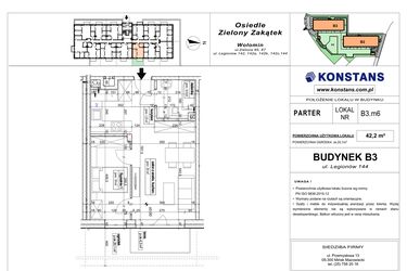 Rzut - Mieszkanie na sprzedaż 2 pokoje o powierzchni 42,2 m² - numer B3.6 w Osiedle Zielony Zakątek- etap II