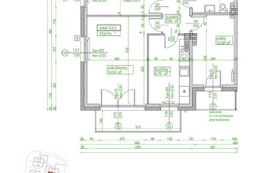 Rzut - Mieszkanie na sprzedaż 3 pokoje o powierzchni 59,5 m² - numer D.II.3 w Villa Rosenthal