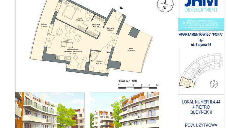 Rzut - Mieszkanie na sprzedaż 2 pokoje o powierzchni 58,42 m² - numer B2.M44 w Apartamenty Foka