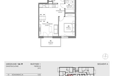 Rzut - Mieszkanie na sprzedaż 2 pokoje o powierzchni 43,31 m² - numer 1A.19 w Akacjowa Wita