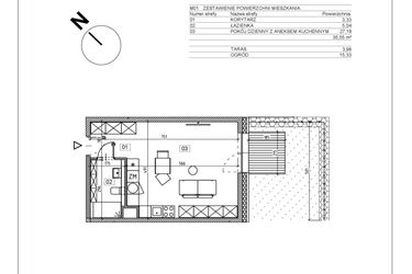 Rzut - Mieszkanie na sprzedaż 1 pokój o powierzchni 35,55 m² - numer I.M01 w Osiedle Glivia Zachodnia