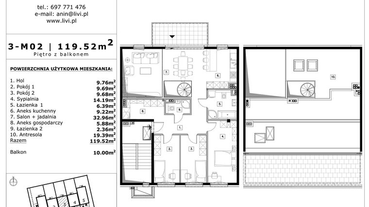 Rzut - Mieszkanie na sprzedaż 4 pokoje o powierzchni 119,52 m² - numer 3-m02 w Apartamenty Anin