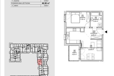 Rzut - Mieszkanie na sprzedaż 2 pokoje o powierzchni 46,98 m² - numer 2C-2-8 w Naramowice Odnova