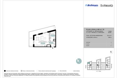 Rzut - Mieszkanie na sprzedaż 1 pokój o powierzchni 33,41 m² - numer A1 75 w Mikato