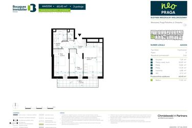 Rzut - Mieszkanie na sprzedaż 3 pokoje o powierzchni 60,45 m² - numer AA0204 w Neo Praga