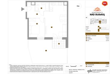 Rzut - Mieszkanie na sprzedaż 2 pokoje o powierzchni 46,2 m² - numer 31 w Apartamenty nad Oławką etap II