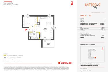 Rzut - Mieszkanie na sprzedaż 2 pokoje o powierzchni 43,49 m² - numer 115 w Metro Art 11