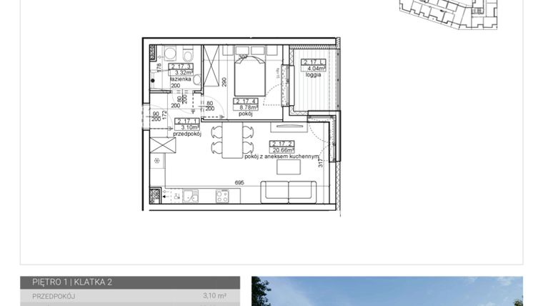 Rzut - Mieszkanie na sprzedaż 2 pokoje o powierzchni 35,86 m² - numer 48 w Wave etap II