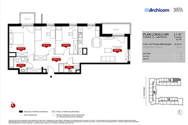 Rzut - Mieszkanie na sprzedaż 4 pokoje o powierzchni 94,09 m² - numer L1.57 w Wieża Jeżyce etap VI
