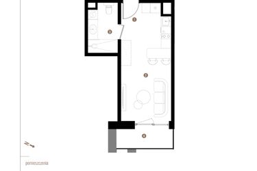 Rzut - Mieszkanie na sprzedaż 1 pokój o powierzchni 25,72 m² - numer A2.3.07 w Apartamenty Grundmanna