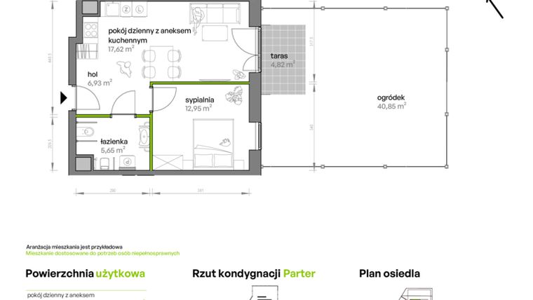 Rzut - Mieszkanie na sprzedaż 2 pokoje o powierzchni 44,06 m² - numer AA0006 w Ptasia Vita
