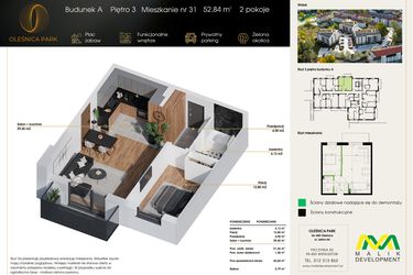 Rzut - Mieszkanie na sprzedaż 2 pokoje o powierzchni 52,84 m² - numer M31 w Oleśnica Park