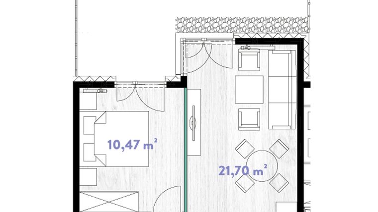 Rzut - Mieszkanie na sprzedaż 2 pokoje o powierzchni 40,33 m² - numer A.00.12 w Do Wilgi