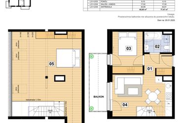Rzut - Mieszkanie na sprzedaż 3 pokoje o powierzchni 65,65 m² - numer L-31 w Mickiewicza 21 Residence